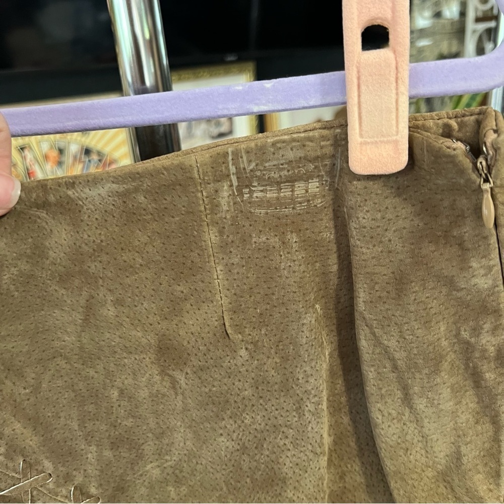 Vintage Faded Glory Asymmetrical Brown Suede Leather Skirt Patchwork Size 14 - Picture 4 of 6